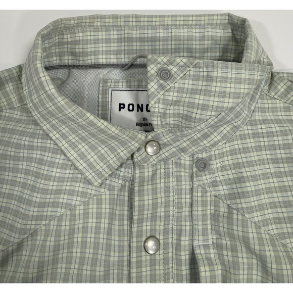 Poncho Mens Western Shirt Pearl Snap Size XL Reg Fit Light Green Fishing Outdoor - Picture 7 of 14